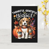 感謝と喜びに満ちて 幸せなビーグル犬の秋 ありがとうございます カード (黄色い花)