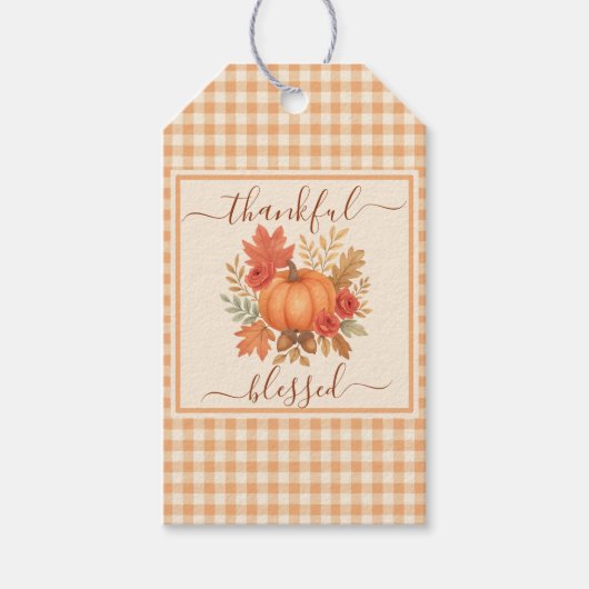 感謝と幸せのカボチャ | 秋の感謝祭 ギフトタグ (正面)