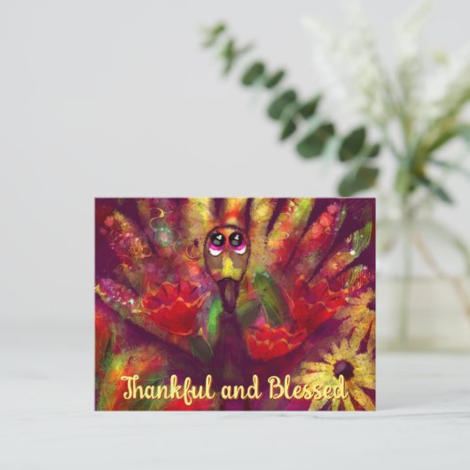 感謝と幸せの感謝祭ターキーカスタマイズ可能 ポストカード (スタンド正面)