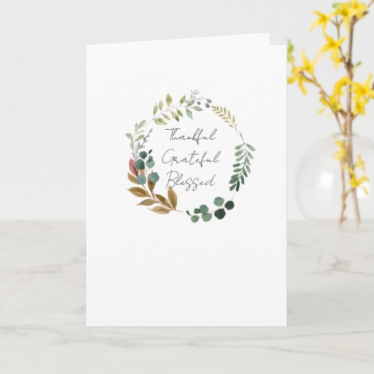 感謝と幸せの葉のリース 現代的 落葉樹の季節 カード (黄色い花)