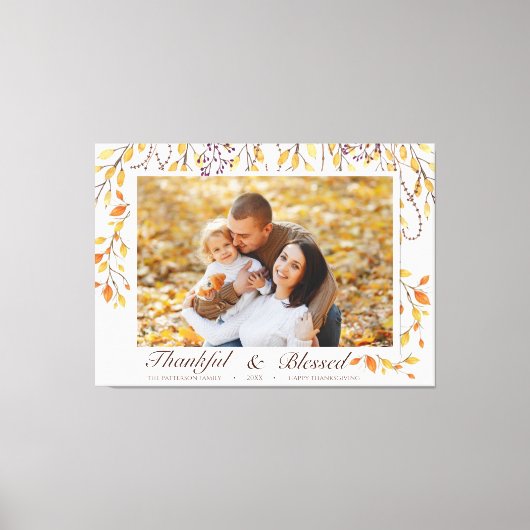 感謝と幸せ賛美な感謝祭秋の葉 キャンバスプリント (正面)