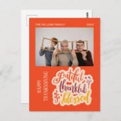 感謝と幸福に満ちたオレンジ色の秋の写真 ポストカード (正面/裏面)