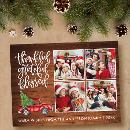 感謝と幸福に満ちた木製トラックの4枚写真 ポストカード