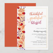 感謝と幸福に満ちた秋の感謝祭の食事 招待状 (正面/裏面)