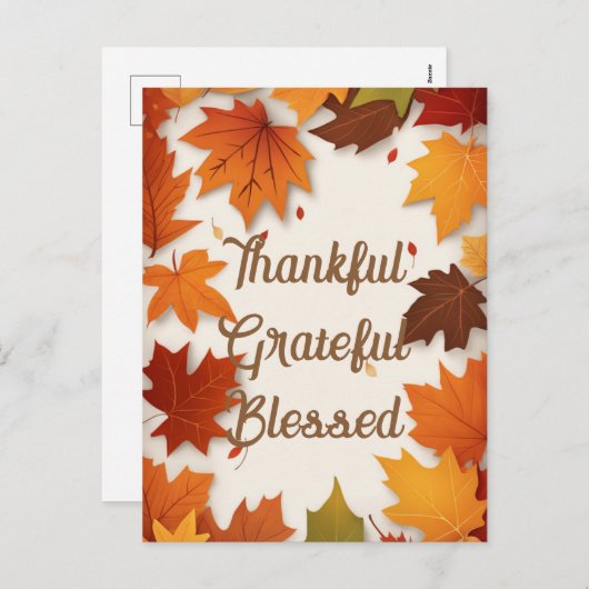 感謝と幸福に満ちた秋の葉の感謝祭 シーズンポストカード (正面/裏面)
