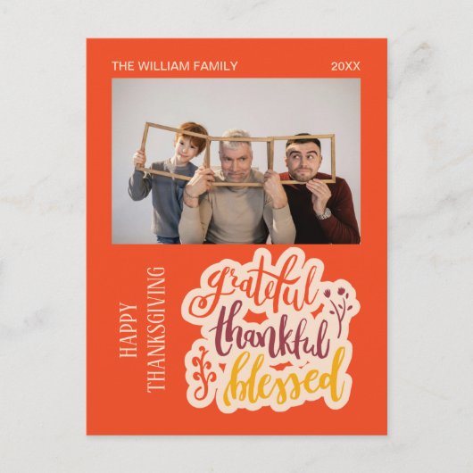 感謝と幸福に満ちた オレンジ色の秋の写真 ポストカード (正面)