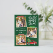 感謝と幸福に満ちた トラックテープ フォト ホリデー ポストカード (スタンド正面)