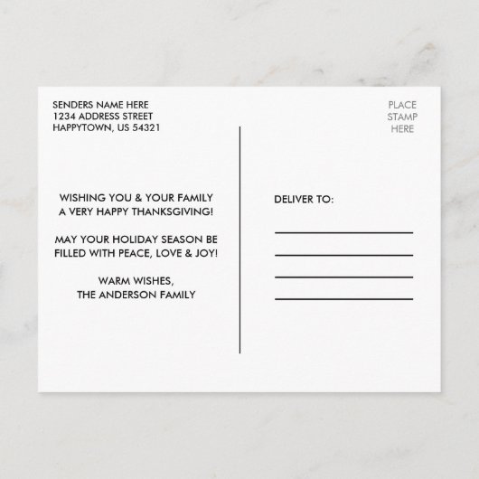 感謝と幸福の木製感謝祭トラック ポストカード (裏面)