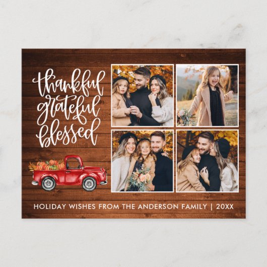 感謝と幸福の木製感謝祭トラック ポストカード (正面)