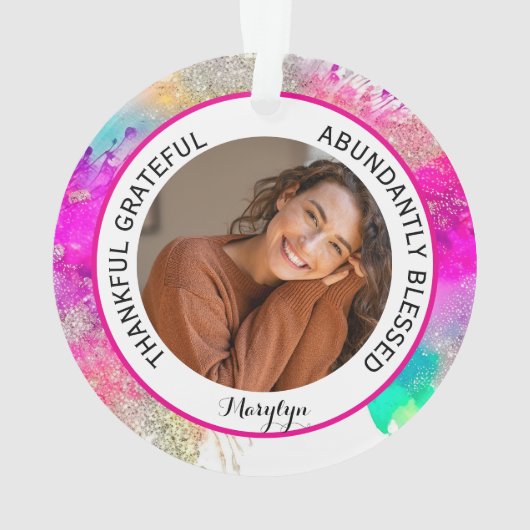 感謝と幸福の虹の名言写真 オーナメント (裏面)