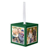 感謝と幸福の3枚写真コラージュ 緑 キューブオーナメント (裏面アングル)