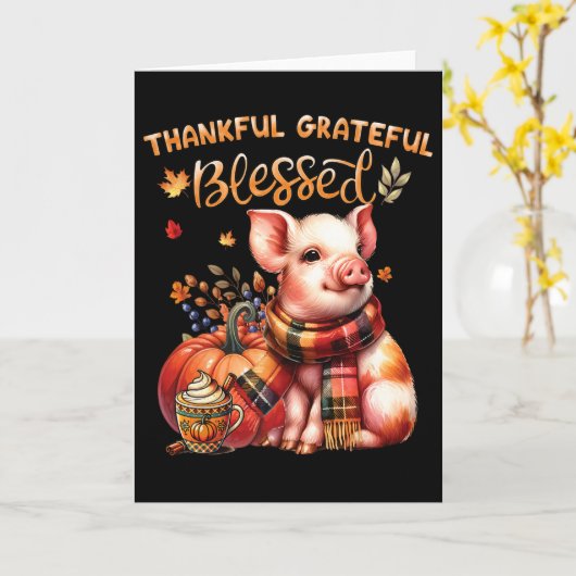感謝と幸運と祝福の農場の動物豚の秋の皆さん カード (黄色い花)