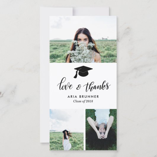 感謝と愛の3つの写真 現代的な卒業 案内状 (正面)