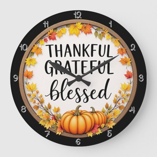 感謝と感謝とカボチャ賛美の木 ラージ壁時計 (正面)