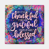 感謝と感謝とブルー賛美かわいらしトレンディー マグネット (正面)