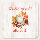 感謝と感謝と居心地の良さ – 感謝祭 スクエアペーパーコースター (正面)
