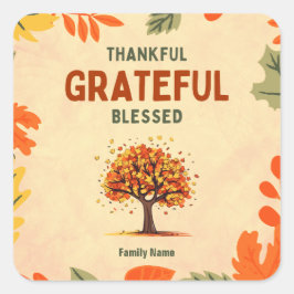 感謝と感謝と賛美する – カスタム家族の名前 スクエアシール