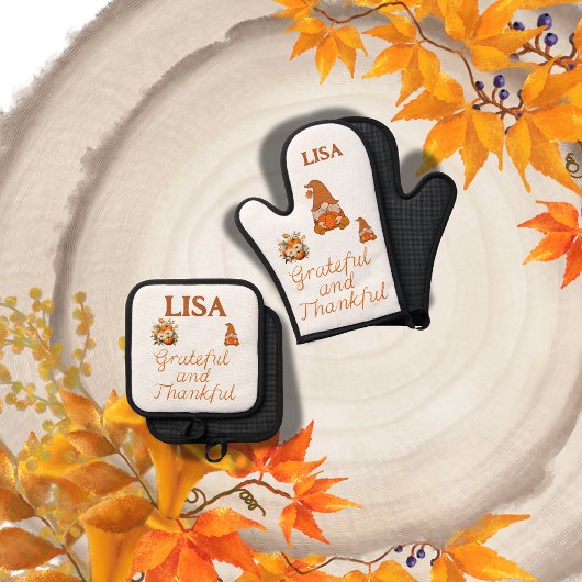 感謝と感謝の名前モノグラム | 鍋つかみ&鍋敷きセット