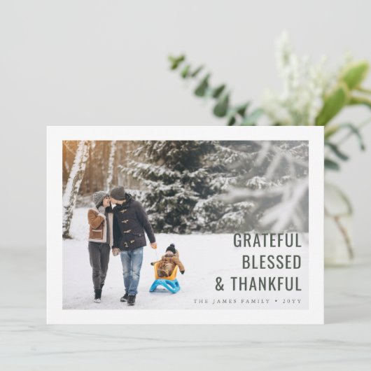 感謝と感謝の家族の写真クリスマスカード シーズンカード (スタンド正面)