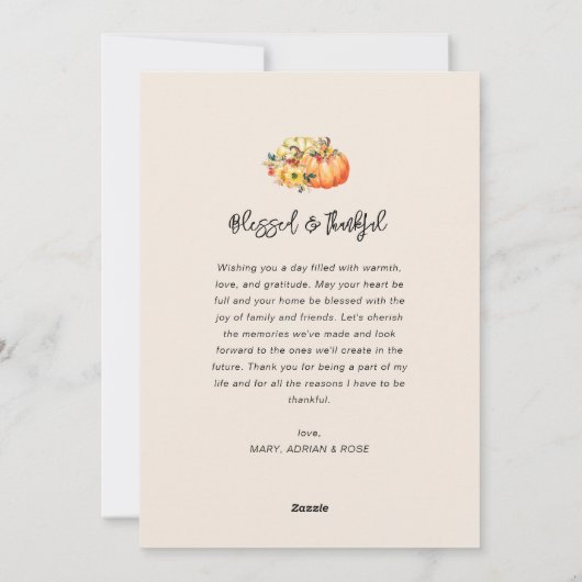 感謝と感謝の海軍の青い感謝祭 シーズンカード (裏面)