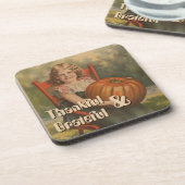 感謝と感謝 | ヴィンテージガールとカボチャ コースター (左側)