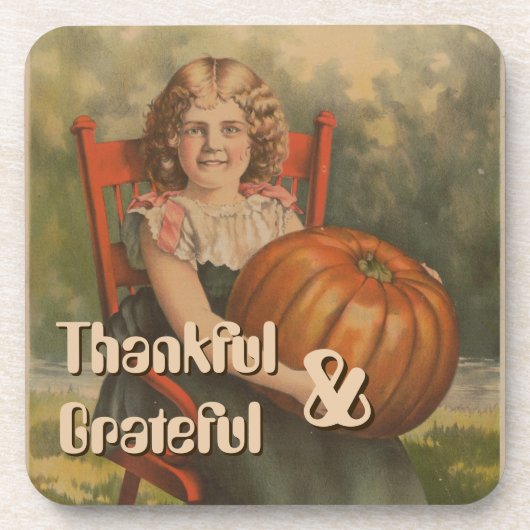 感謝と感謝 | ヴィンテージガールとカボチャ コースター (正面)