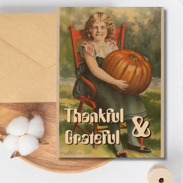 感謝と感謝 | ヴィンテージガールとカボチャ シーズンカード