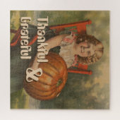 感謝と感謝 | ヴィンテージガールとカボチャ ジグソーパズル (横)