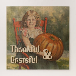 感謝と感謝 | ヴィンテージガールとカボチャ ジグソーパズル