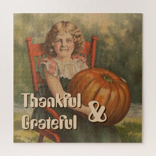 感謝と感謝 | ヴィンテージガールとカボチャ ジグソーパズル (縦)