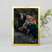 感謝と祝福に満ちた家族の写真コラージュ ゴールド 箔シーズンカード (立ち正面)