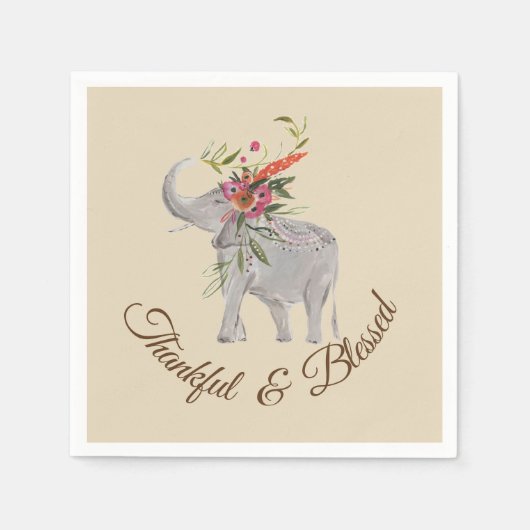 感謝と祝福の象の感謝祭 スタンダードカクテルナプキン (正面)