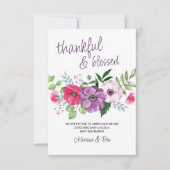 感謝と紫賛美のピンクの花妊娠 案内状 (正面)