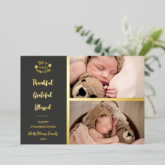 感謝と美賛美しい感謝記念写真 箔シーズンカード (立ち正面)