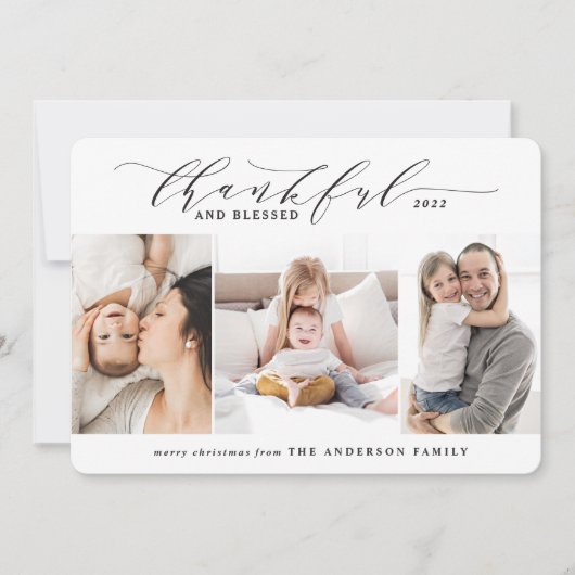 感謝と賛美3枚の写真エレガント家族 シーズンカード (正面)