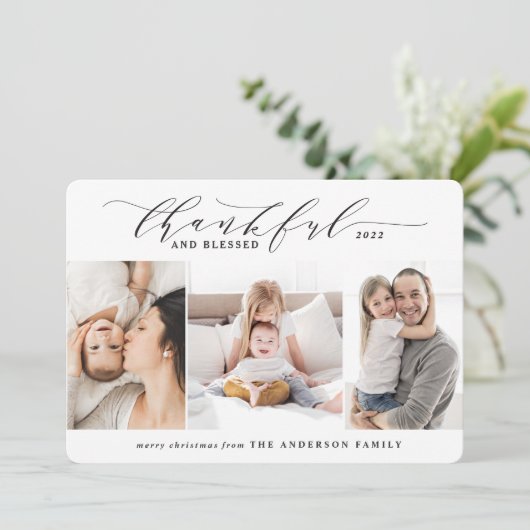 感謝と賛美3枚の写真エレガント家族 シーズンカード (スタンド正面)