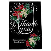 感謝と賞賛のポインセチア フラワー ブラック ミディアムペーパーバッグ (裏面)