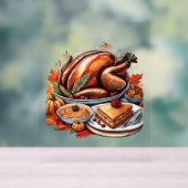 感謝と飛ぶ七面鳥 – Urban Cartoon カラフル Ove アクリルサイン (ニュートラル)