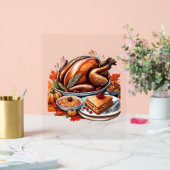 感謝と飛ぶ七面鳥 – Urban Cartoon カラフル Ove アクリルサイン (ウェディング)