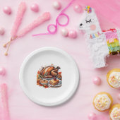 感謝と飛ぶ七面鳥 – Urban Cartoon カラフル Ove ペーパープレート (パーティー)