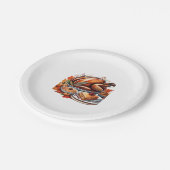 感謝と飛ぶ七面鳥 – Urban Cartoon カラフル Ove ペーパープレート (アングル)