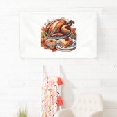 感謝と飛ぶ七面鳥 – Urban Cartoon カラフル Ove 横断幕 (インサイチュ)