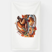 感謝と飛ぶ七面鳥 – Urban Cartoon カラフル Ove 横断幕 (縦)