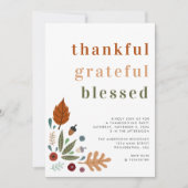 感謝に満ちた幸せな感謝祭パーティー 招待状 (正面)
