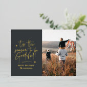 感謝に満ちた モダン ミニマル エレガントなスクリプト フォ 箔シーズンカード (立ち正面)