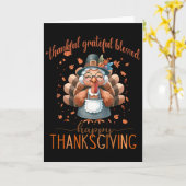 感謝に満ちている 感謝している 幸せな七面鳥 幸せな感謝祭 カード (黄色い花)