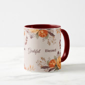感謝に満ちて 恵まれて幸せな 花のある感謝祭 マグカップ (正面右)