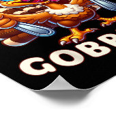 感謝のおもしろい七面鳥が食べ物を手にする ポスター (角)