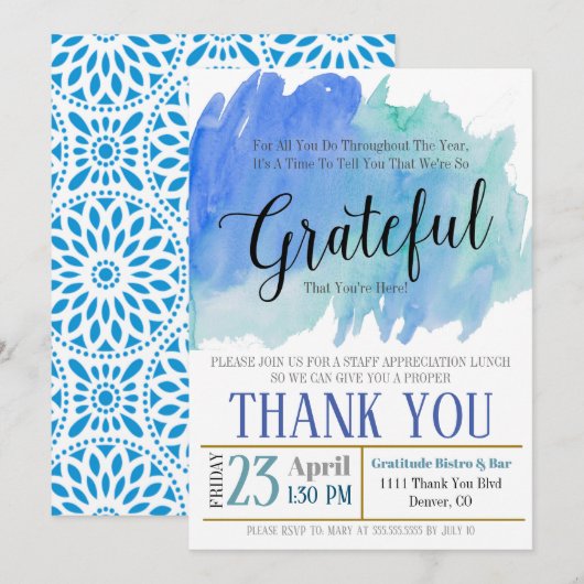 感謝のご招待、心からあなたに感謝 招待状 (正面/裏面)