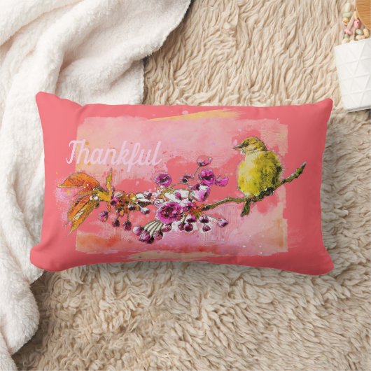 感謝のさくらんぼの花とフィンチランバーピロー ランバークッション (ブランケット)